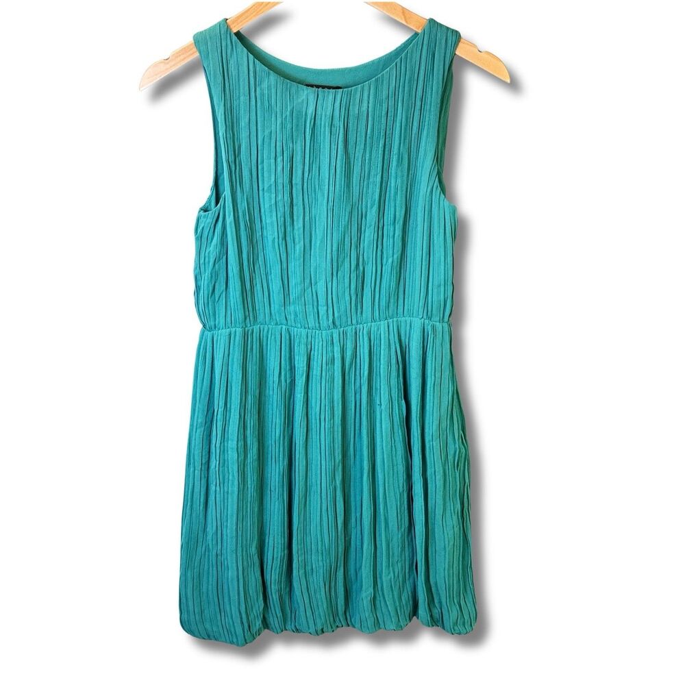 Theory Silk Dress Green Size 0 Mini Pleated Balloon Cocktail Event